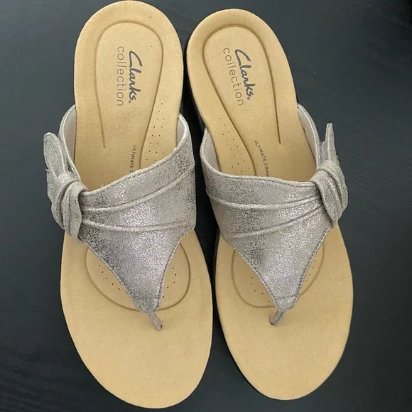 Clarks Laurieann Rae Women's Thong Sandals Metallic Taupe Size 9M NIB - Picture 3 of 7